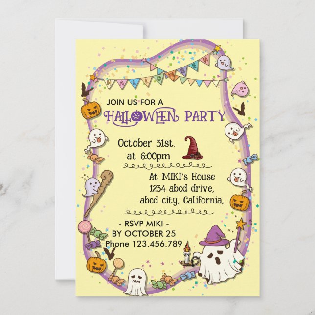 Halloween Anpassningsbar Spooky Cute Whimsical Gul Inbjudningar (Framsida)