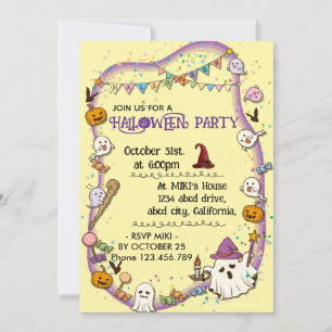 Halloween Anpassningsbar Spooky Cute Whimsical Gul Inbjudningar
