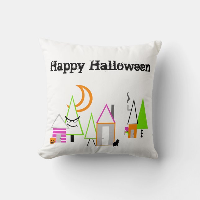 halloween-anpassningsbar, svart orange lila kudde (Framsida)