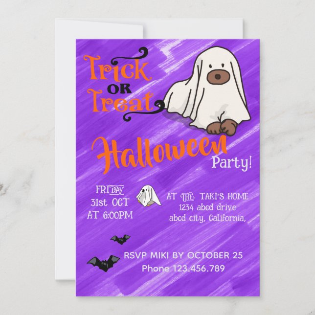 Halloween Anpassningsbar Whimsical Cute Ghost Hund Inbjudningar (Framsida)