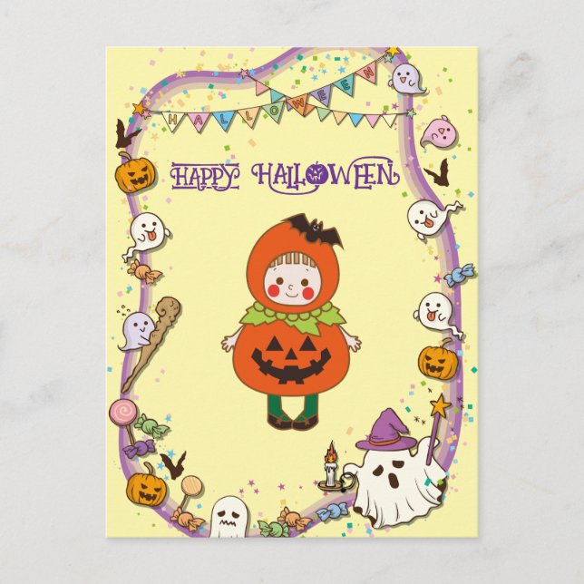 Halloween Anpassningsbar Whimsical Cute Pumpkin Gi Vykort (Framsida)