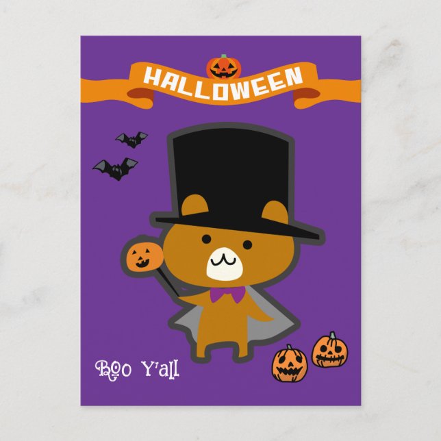 Halloween-Anpassningsbar Whimsical Cute Wizard Bea Vykort (Framsida)
