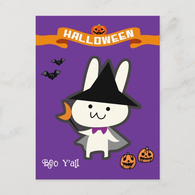 Halloween Anpassningsbar Whimsical Cute Wizard Rab Vykort (Framsida)