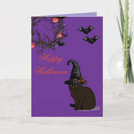 Halloween Anpassningsbar Whimsical Funny Cat Lila Kort