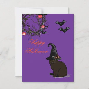 Halloween Anpassningsbar Whimsical Funny Cat Lila Vykort