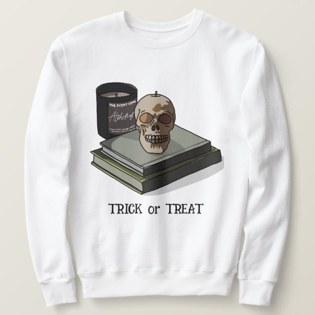 Halloween-Anpassningsbar Whimsical Funny Skull Lång Ärmad Tröja (Design framsida)