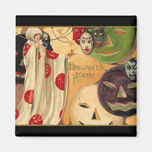 Halloween Ansikte - Art Deco Magnet (Framsidan)