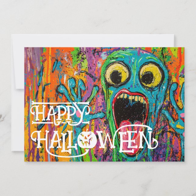 Halloween Ansikte med Räddningskort Inbjudningar (Framsida)