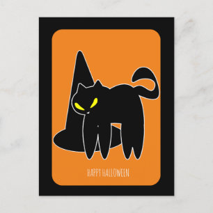 Halloween-antik Svart Katt Häxa Vykort