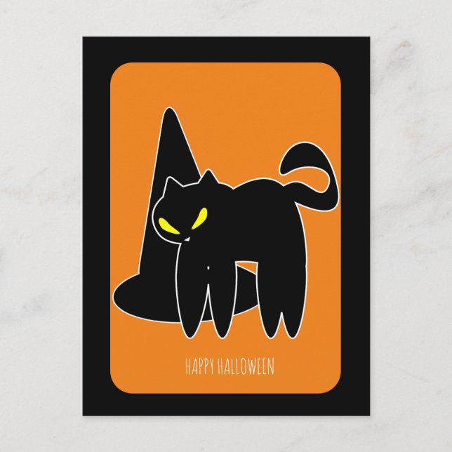 Halloween-antik Svart Katt Häxa Vykort (Framsida)