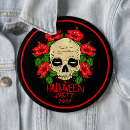 Halloween År 20xx Skull Red Hibiscus Black Knapp