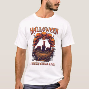 Halloween är Bättre Alpaca Orange Dödskallar Spind T Shirt