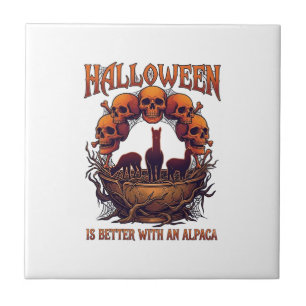 Halloween är Bättre Lama Orange Dödskallar Spindel Kakelplatta