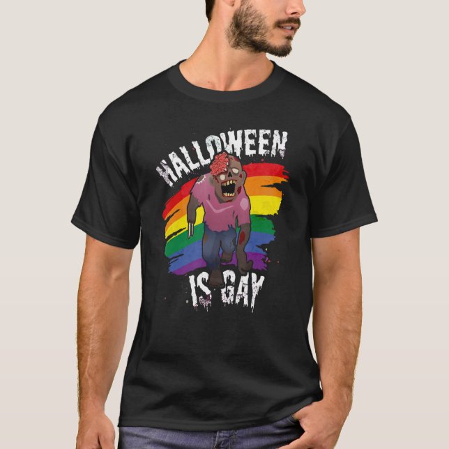 Halloween är Gay Gay pride Zombie Lazy Costume T Shirt (Framsida)