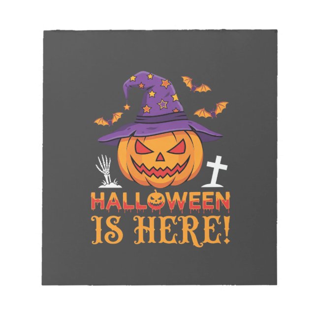 Halloween Är Här Häxa Pumpa Vektor Anteckningsblock (Framsida)