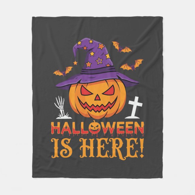 Halloween Är Här Häxa Pumpa Vektor Fleecefilt (Framsidan)