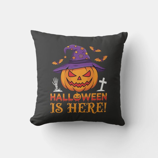 Halloween Är Här Häxa Pumpa Vektor Kudde (Framsida)