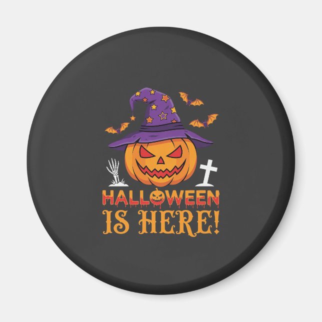 Halloween Är Här Häxa Pumpa Vektor Magnet (Framsidan)
