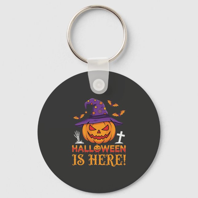 Halloween Är Här Häxa Pumpa Vektor Nyckelring (Framsida)