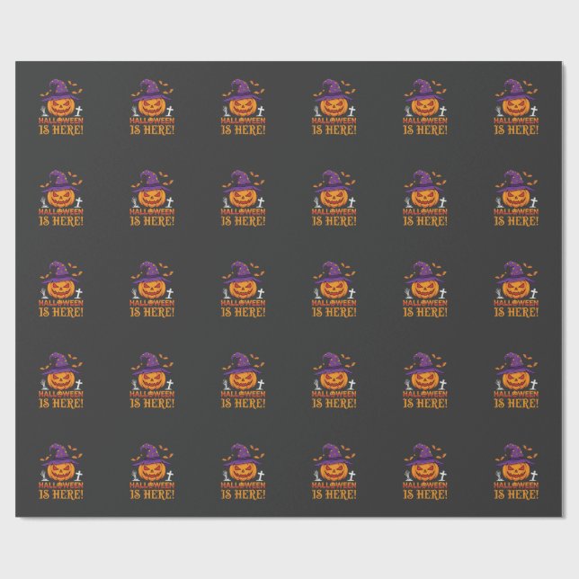 Halloween Är Här Häxa Pumpa Vektor Presentpapper (Platt)