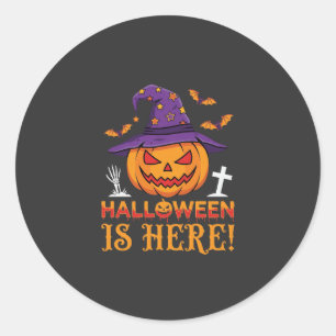 Halloween Är Här Häxa Pumpa Vektor Runt Klistermärke