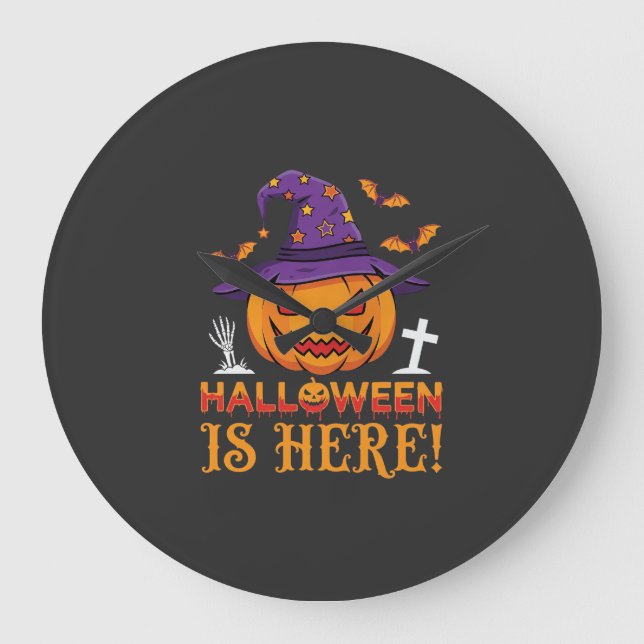 Halloween Är Här Häxa Pumpa Vektor Stor Klocka (Framsida)