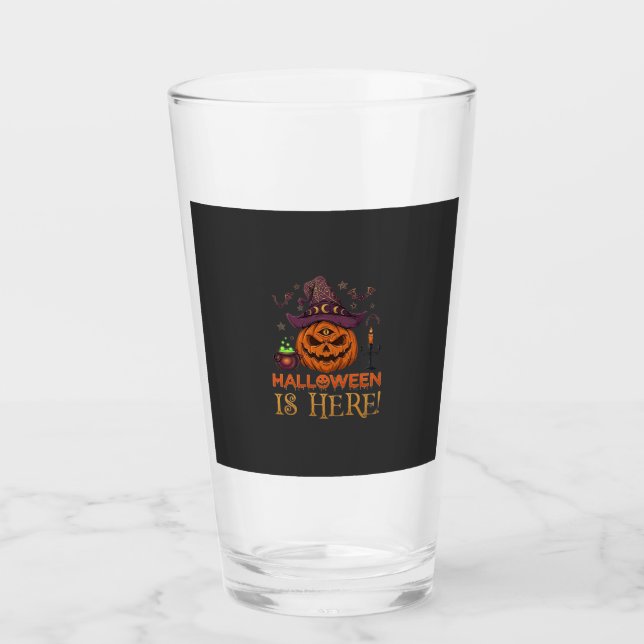 Halloween Är Här Pumpa Häxa Hatt Magi Kittel Glaskopp (Framsida)
