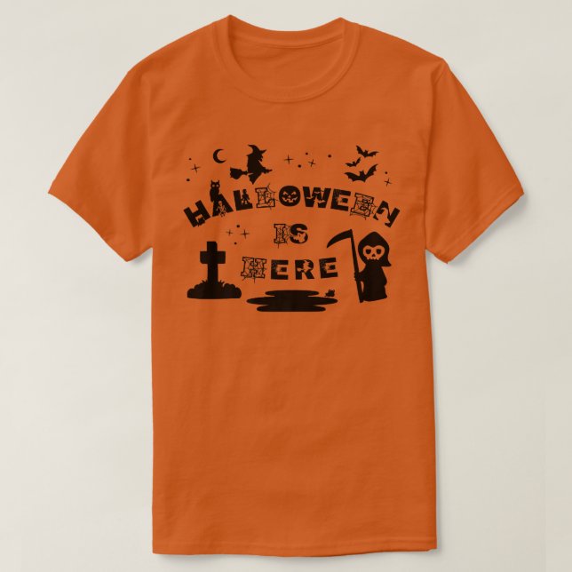 Halloween är här Typografi Ghoul Witch Grave Cob T Shirt (Design framsida)