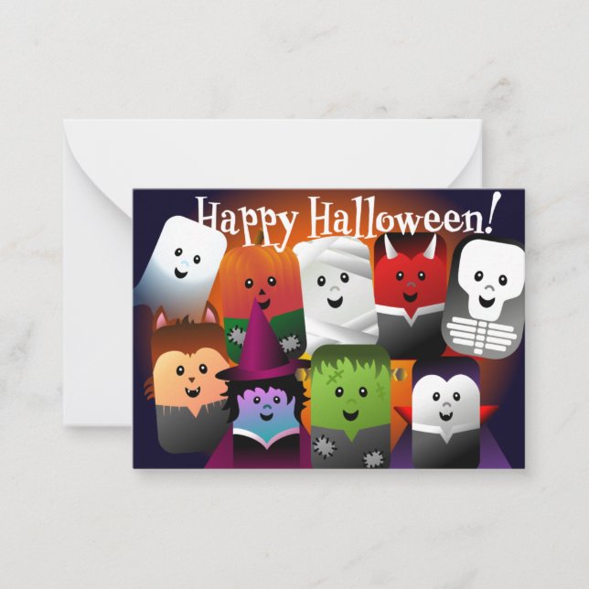 Halloween är kul för barn söta tecknade monster anteckningskort (Framsida)