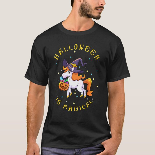 Halloween är Magic Unicorn Witch Jack o lantern T Shirt (Framsida)