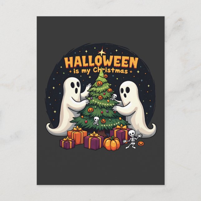 Halloween är min jul Roliga spöken Xmas Tomte Meddelande Vykort (Framsida)