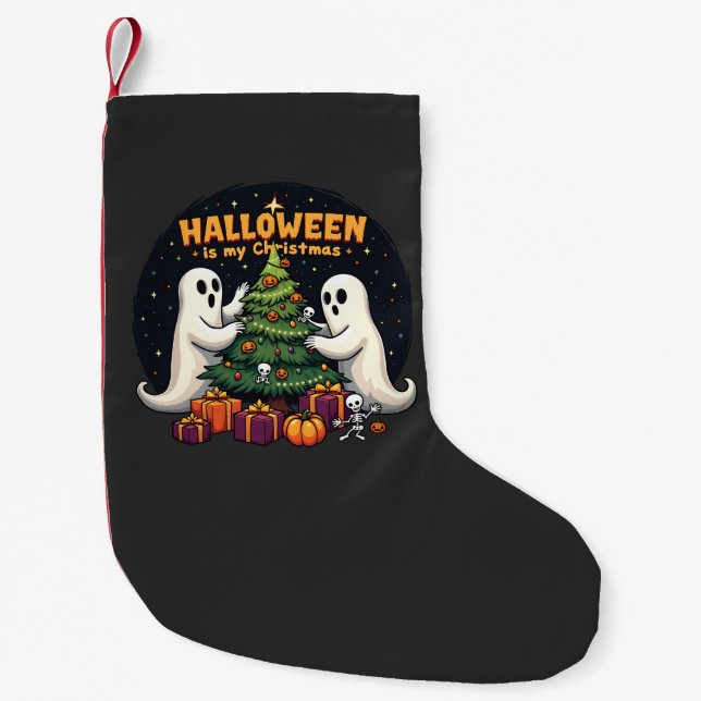 Halloween är min julkljuny Ghost Julafton Santa Liten Julstrumpa (Framsidan)