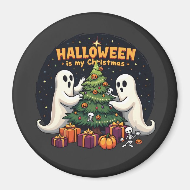 Halloween är min julkljuny Ghost Julafton Santa Magnet (Framsidan)