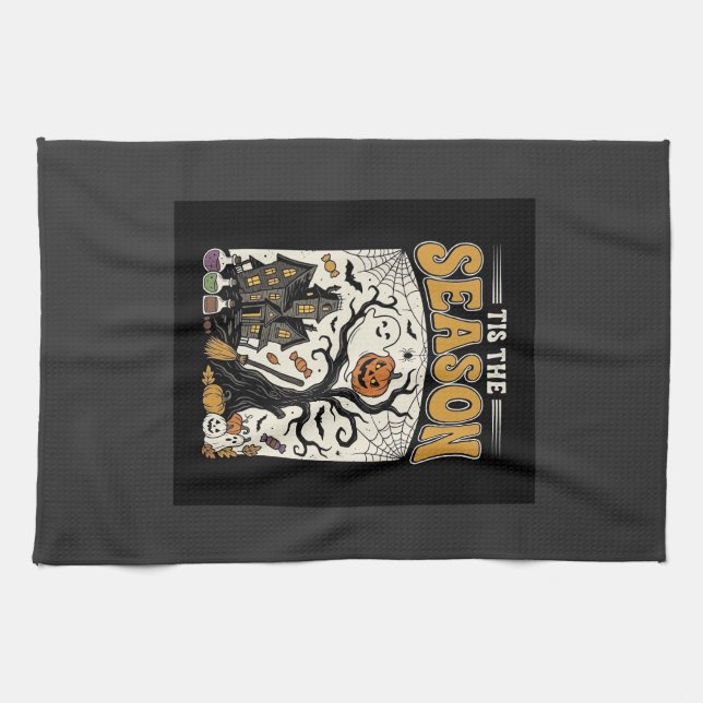 Halloween är säsongen för spökhusdesign_1 kökshandduk (Horisontell)