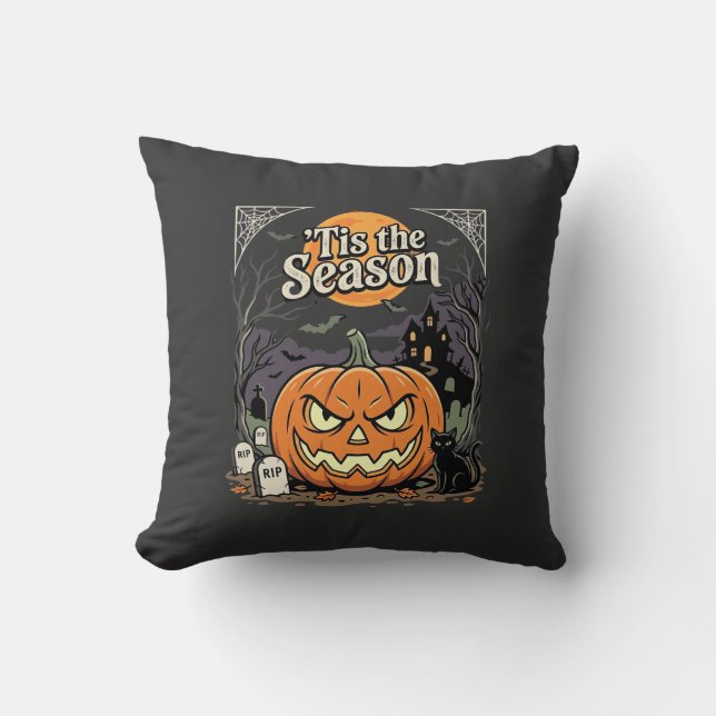 Halloween är säsongen Pumpa Katt Design_1 Kudde (Framsida)