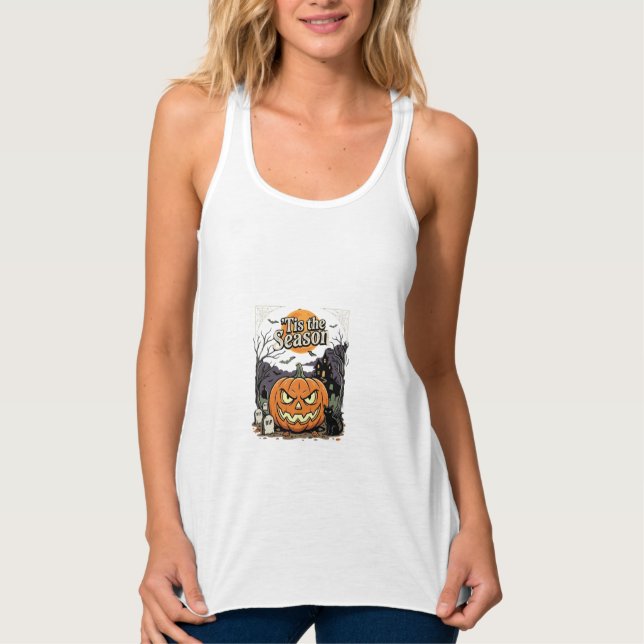 Halloween är säsongen Pumpa Katt Design_1 Linne Med Racerback (Framsida)