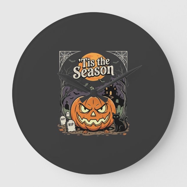Halloween är säsongen Pumpa Katt Design_1 Stor Klocka (Framsida)