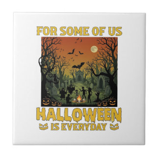 Halloween är varje dag kyrkogård zombies bål Pu Kakelplatta