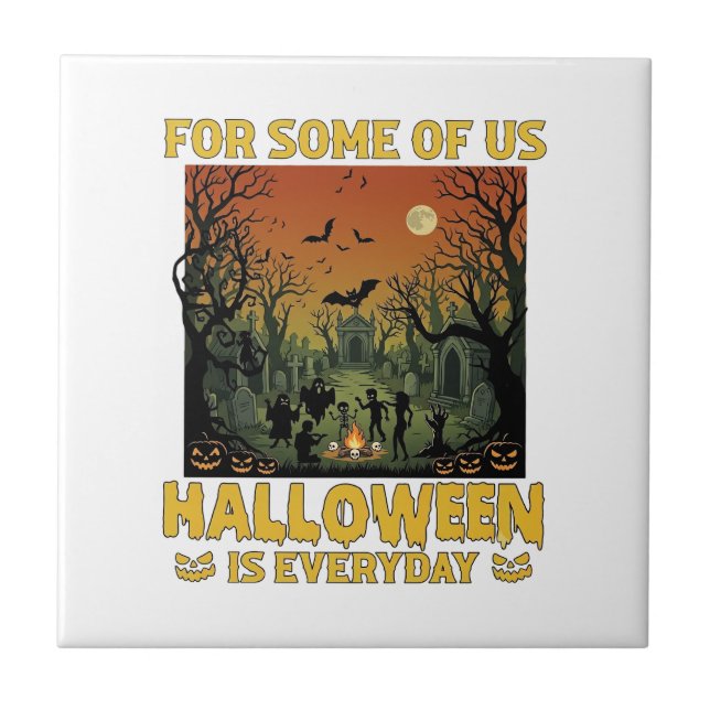 Halloween är varje dag kyrkogård zombies bål Pu Kakelplatta (Framsidan)