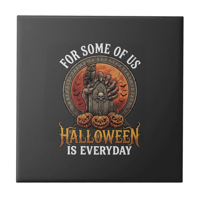Halloween är varje dag monsterhand gravsten pumpa kakelplatta (Framsidan)