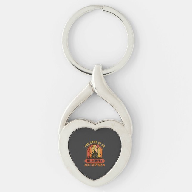 Halloween är varje dag Spökhus Retro Twisted Heart Silverfärgad Nyckelring (Framsidan)