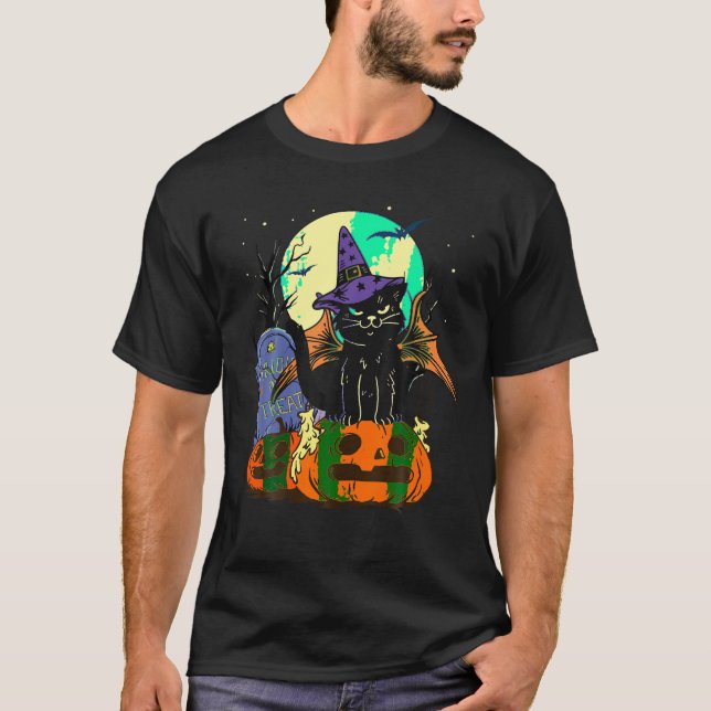 Halloween Arg Black Cat Witch Hat Pumpkin Hallow T Shirt (Framsida)