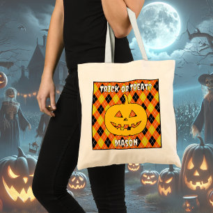 Halloween Argyle Trick-or-Treat Bag med pumpkin Tygkasse
