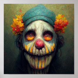 Halloween Art. Ledsen och Scary Clown. AI Skapat Poster