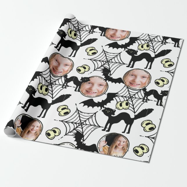 Halloween Art mönster Black Cat Photo Spooky Presentpapper (Utrullad)