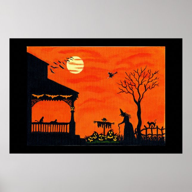 Halloween Art Poster, häxor, fågelskrämma, skalle, Poster (Framsidan)