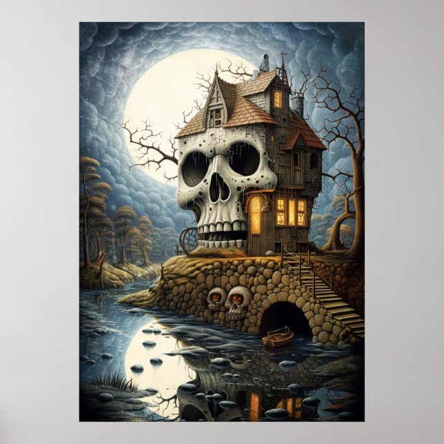 Halloween Art Skull House Poster (Framsidan)
