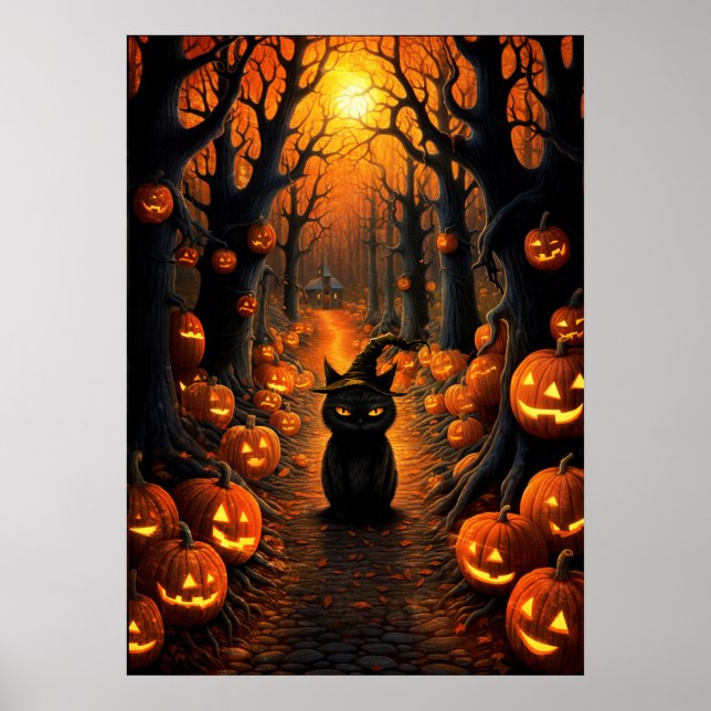 Halloween Art Witch Cat Poster (Framsidan)