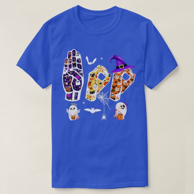Halloween ASL, Hand Sign Language Boo Ghost Döv P T Shirt (Design framsida)