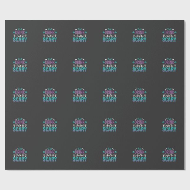 Halloween Ät Drick Och Var Rädslig Design Presentpapper (Platt)